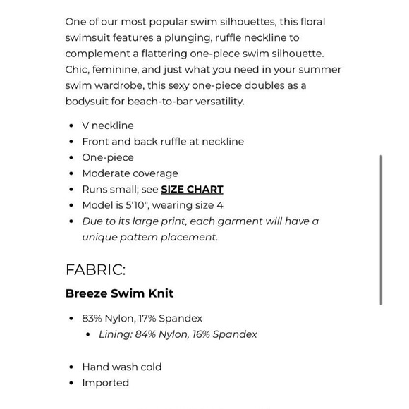 NEW Trina Turk Breeze Ruffle Plunge One Piece Swimsuit Floral Ruffled Size 10 - Picture 5 of 7